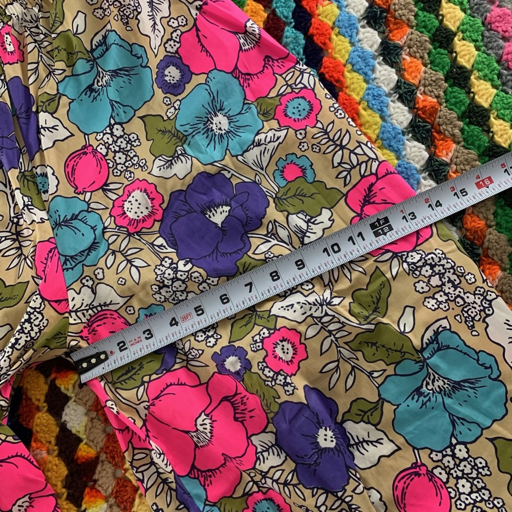 Vintage 70s Elephant Pants Matching Tie Crop Top Neon Floral Psychedelic… - Picture 7 of 14